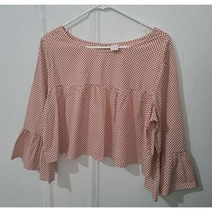 Ale Alessandra Womens Large Crop Babydoll Blouse Red Beige Polka Dot Top